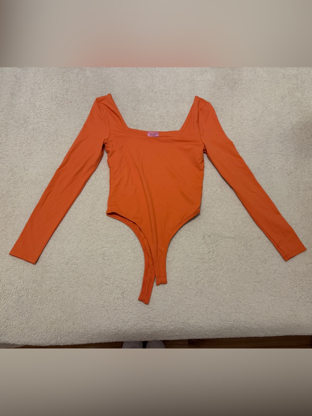 Francesca's Collections Orange Long-Sleeve Square Neck Bodysuit